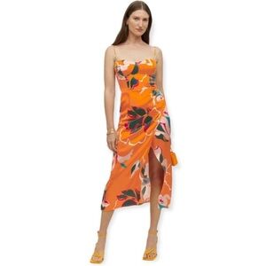REFORMATION Orange Floral Silk Dress, Size 4
